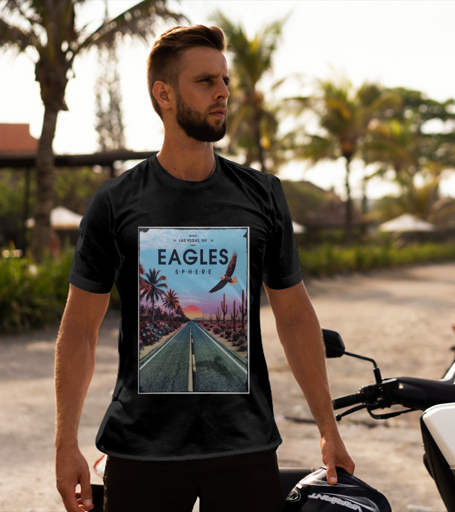 Eagles March 27 28 2026 Las Vegas NV Sphere Desert Road Sunset Scene T-Shirt