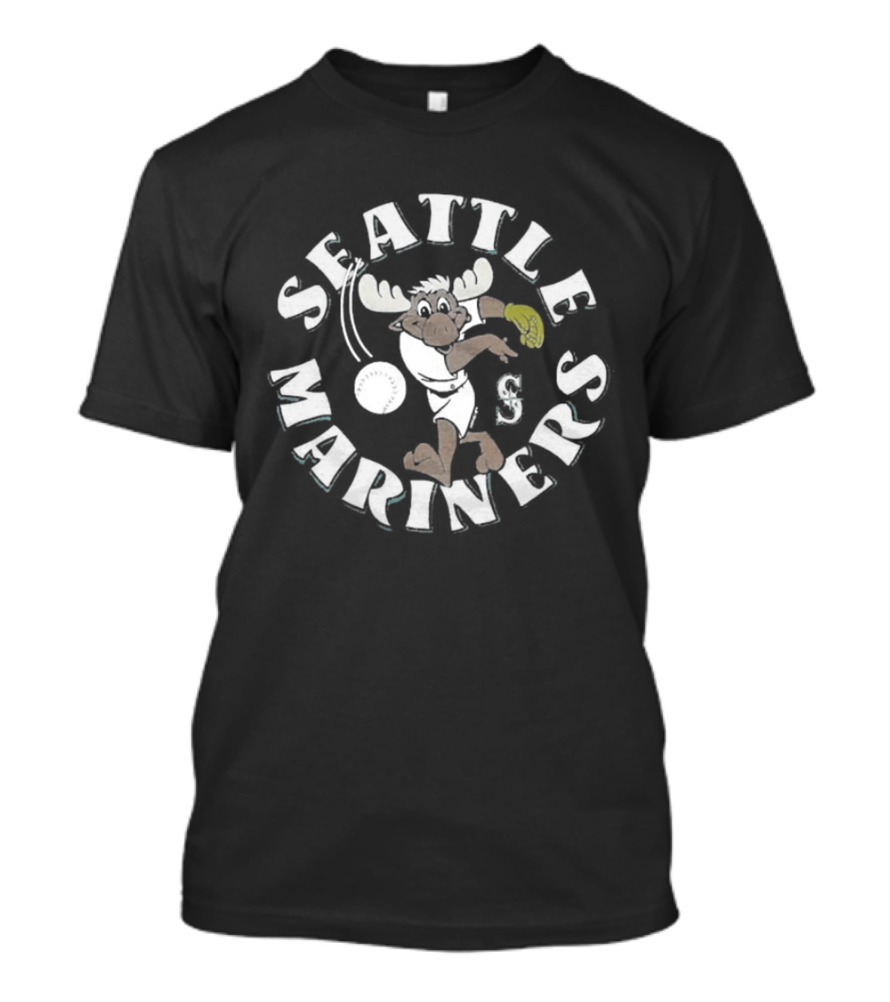 Seattle Mariners Mariner Moose Catching Ball Playful Action T-Shirt