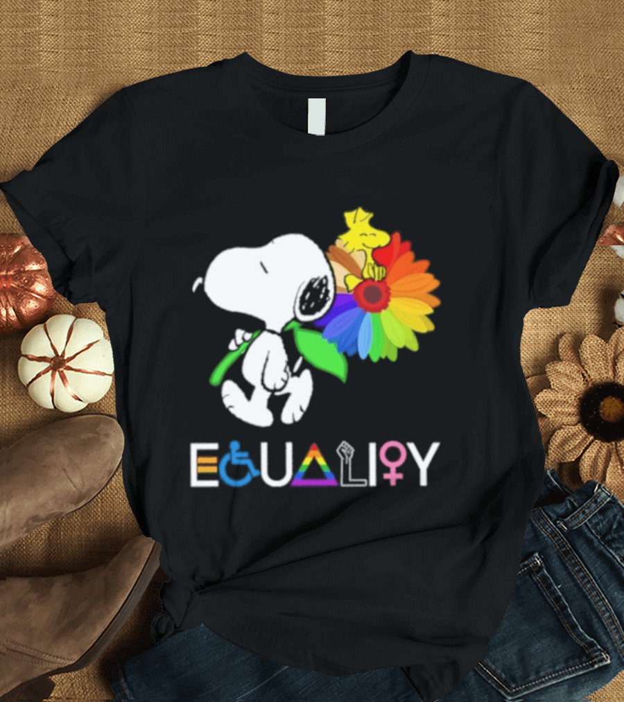 Snoopy Flower Equality Rainbow LGBTQ+ Inclusivity T-Shirt