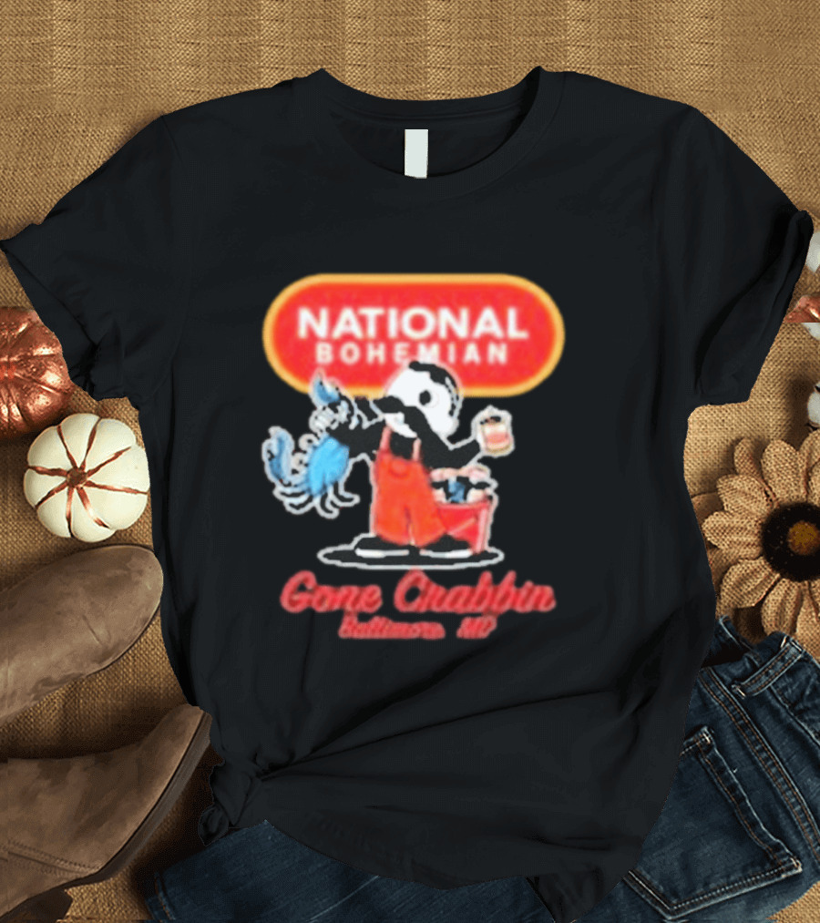 National Bohemian Beer Gone Crabbin' Baltimore MD Mr. Boh With Crab And Beer T-Shirt