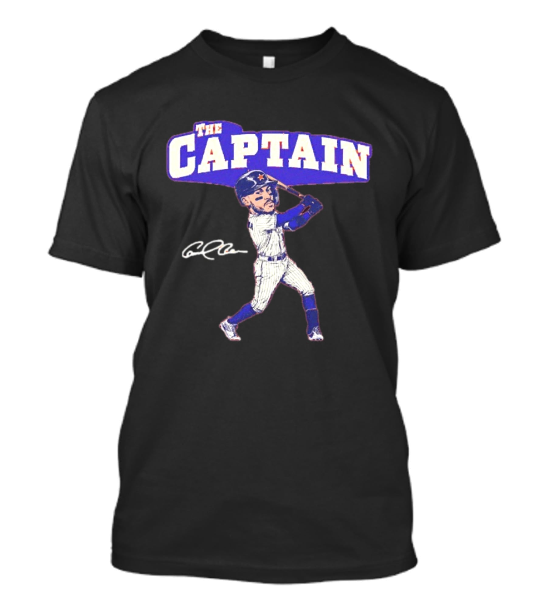 The Captain Carlos Correa Caricature Baseball Player Swinging Bat With Signature T-Shirt