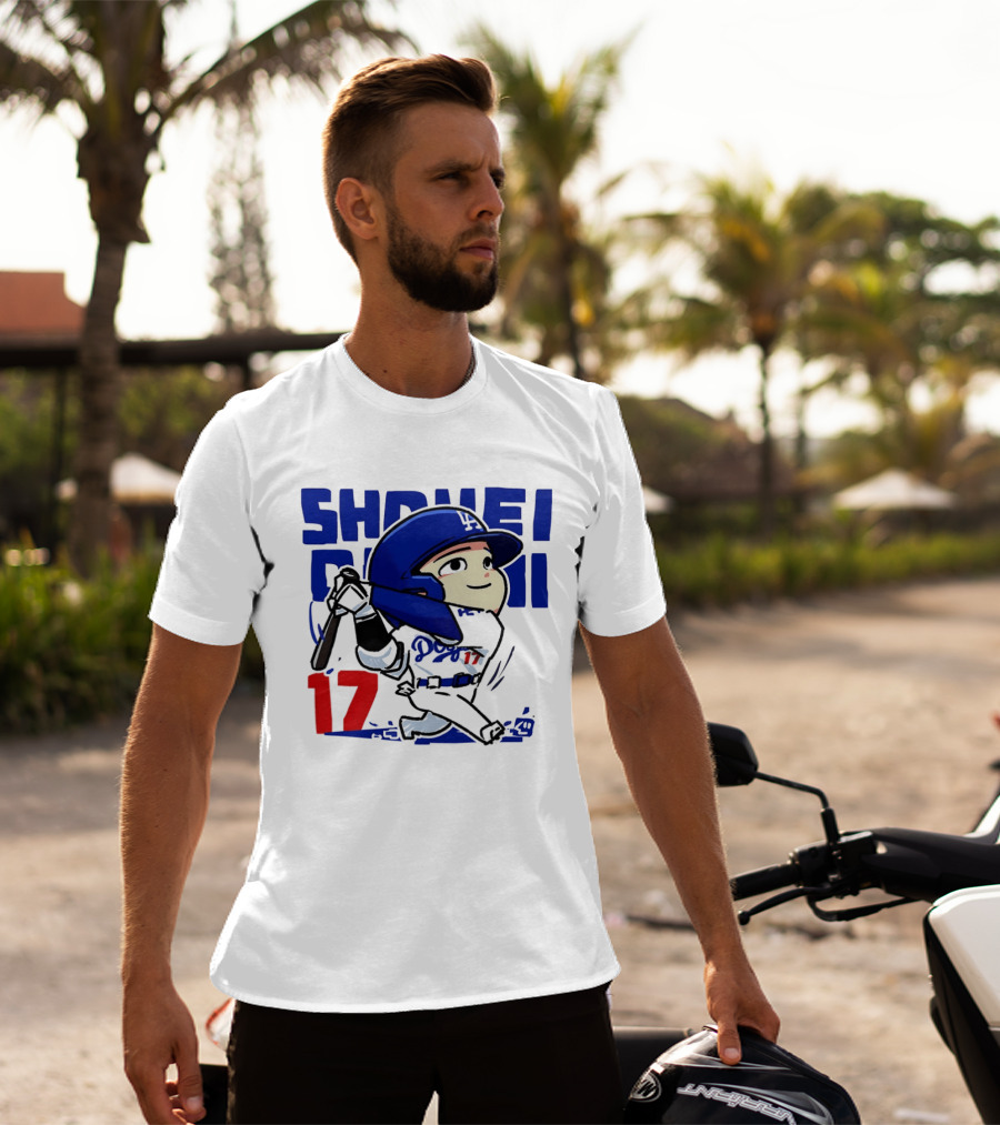 Shohei Ohtani Los Angeles Dodgers Cartoon Major League Baseball Number 17 T-Shirt
