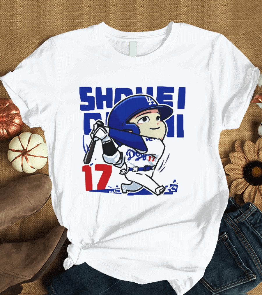 Shohei Ohtani Los Angeles Dodgers Cartoon Major League Baseball Number 17 T-Shirt