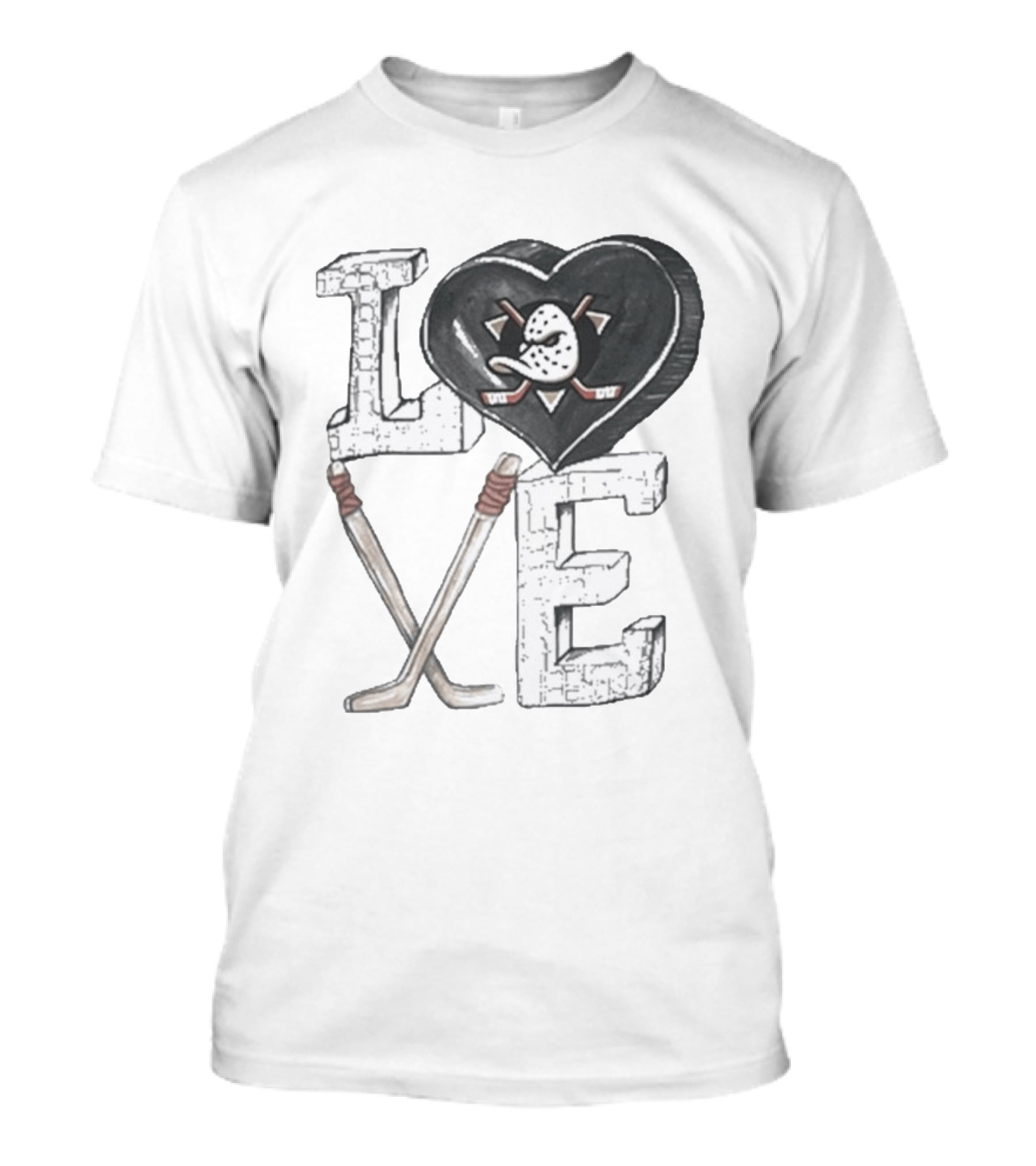 Anaheim Ducks Puck Heart Love Hockey Sticks T-Shirt