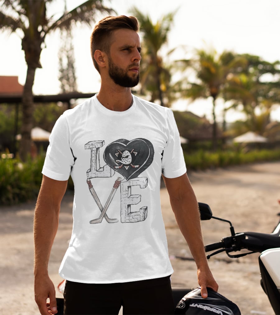 Anaheim Ducks Puck Heart Love Hockey Sticks T-Shirt