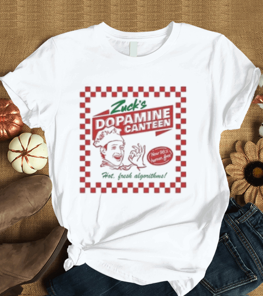 Zuck's Dopamine Canteen Red Retro Illustration By Jim'll Paint It T-Shirt
