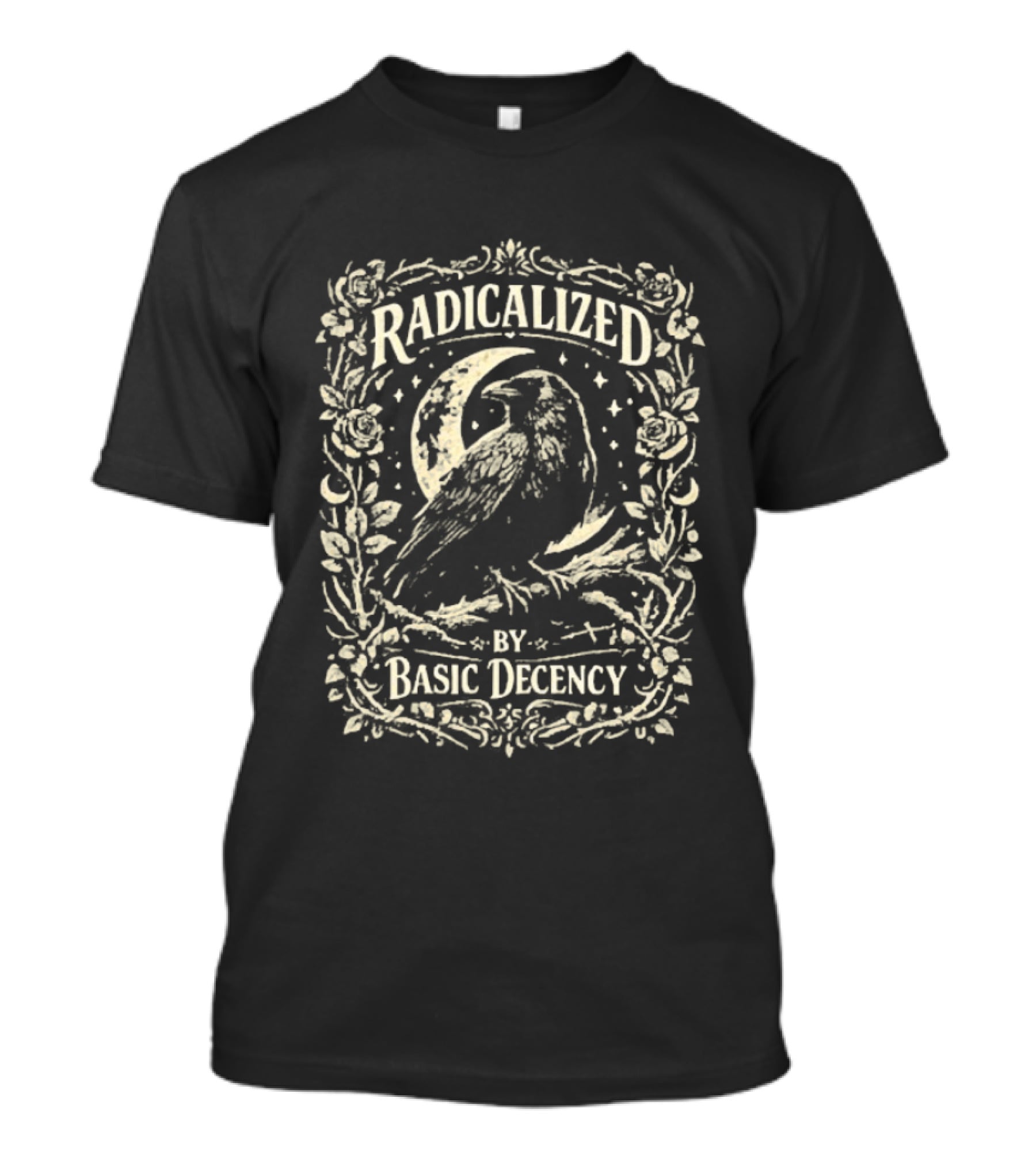 Radicalized By Basic Decency Raven Vintage Floral Frame T-Shirt