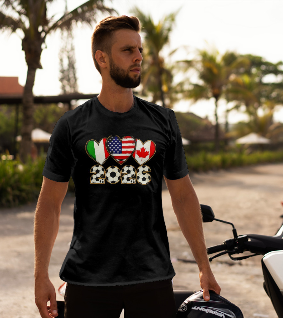 Italy USA Canada Flag Heart 2026 Soccer Balls T-Shirt