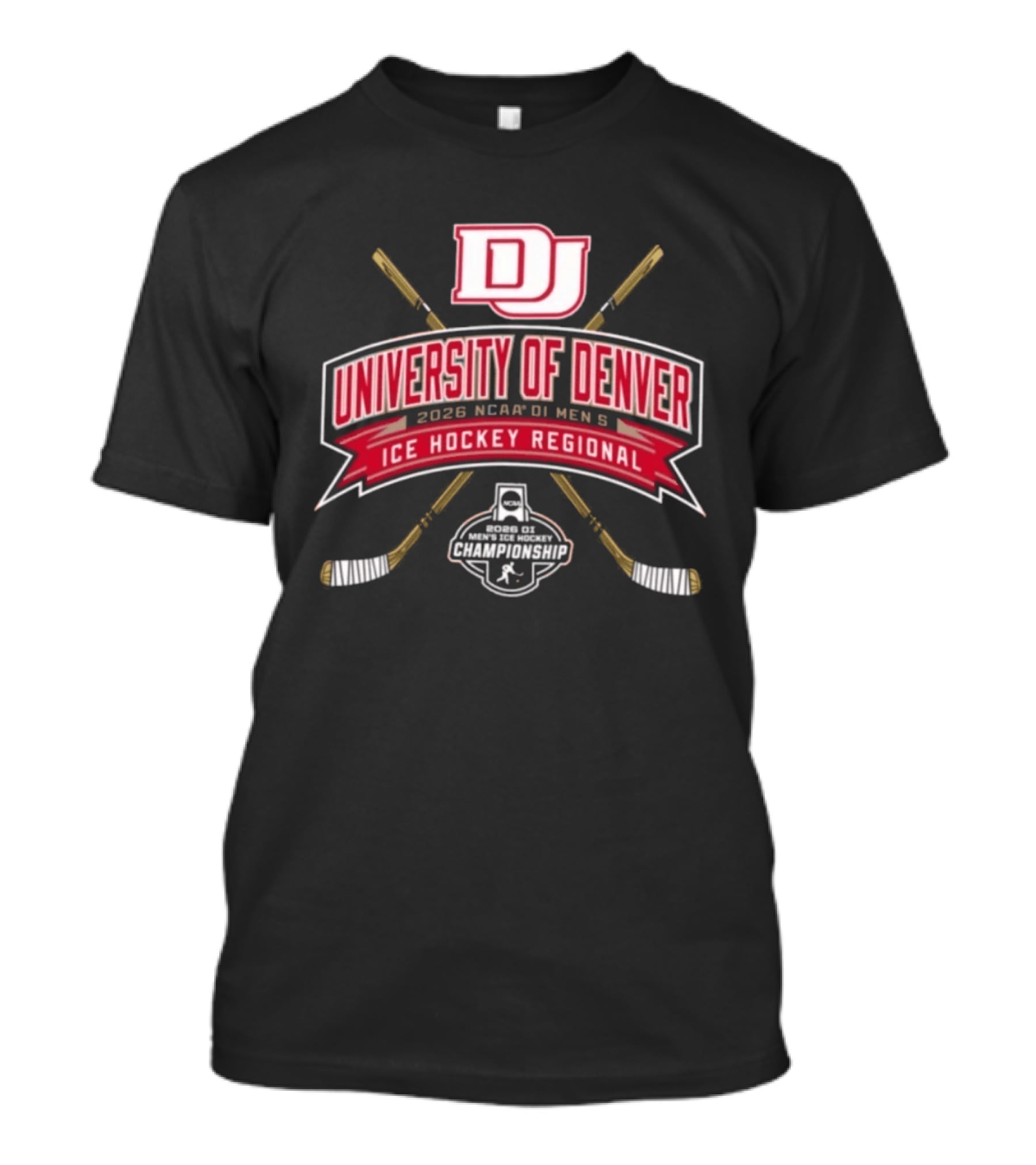 University Of Denver 2026 NCAA DI Men's Ice Hockey Regional Championships Pioneers DJ Logo Hockey Sticks T-Shirt