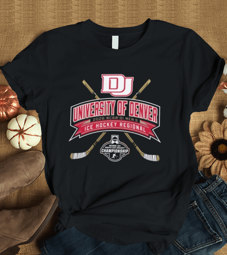 University Of Denver 2026 NCAA DI Men's Ice Hockey Regional Championships Pioneers DJ Logo Hockey Sticks T-Shirt