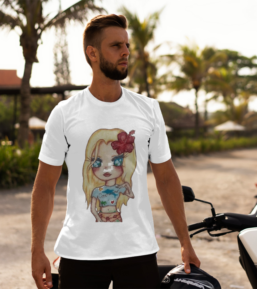 Zara Larsson Midnight Sun Tour 2025 Cartoon Illustration With Blonde Girl And Red Flower T-Shirt