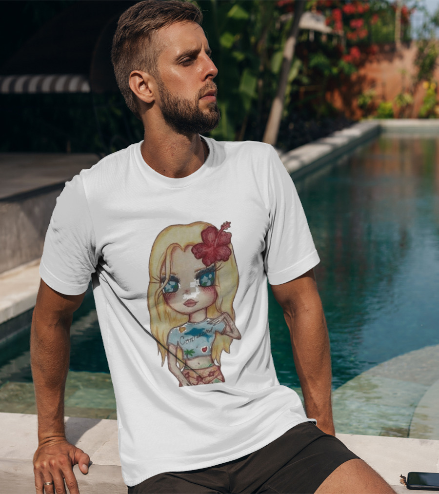 Zara Larsson Midnight Sun Tour 2025 Cartoon Illustration With Blonde Girl And Red Flower T-Shirt
