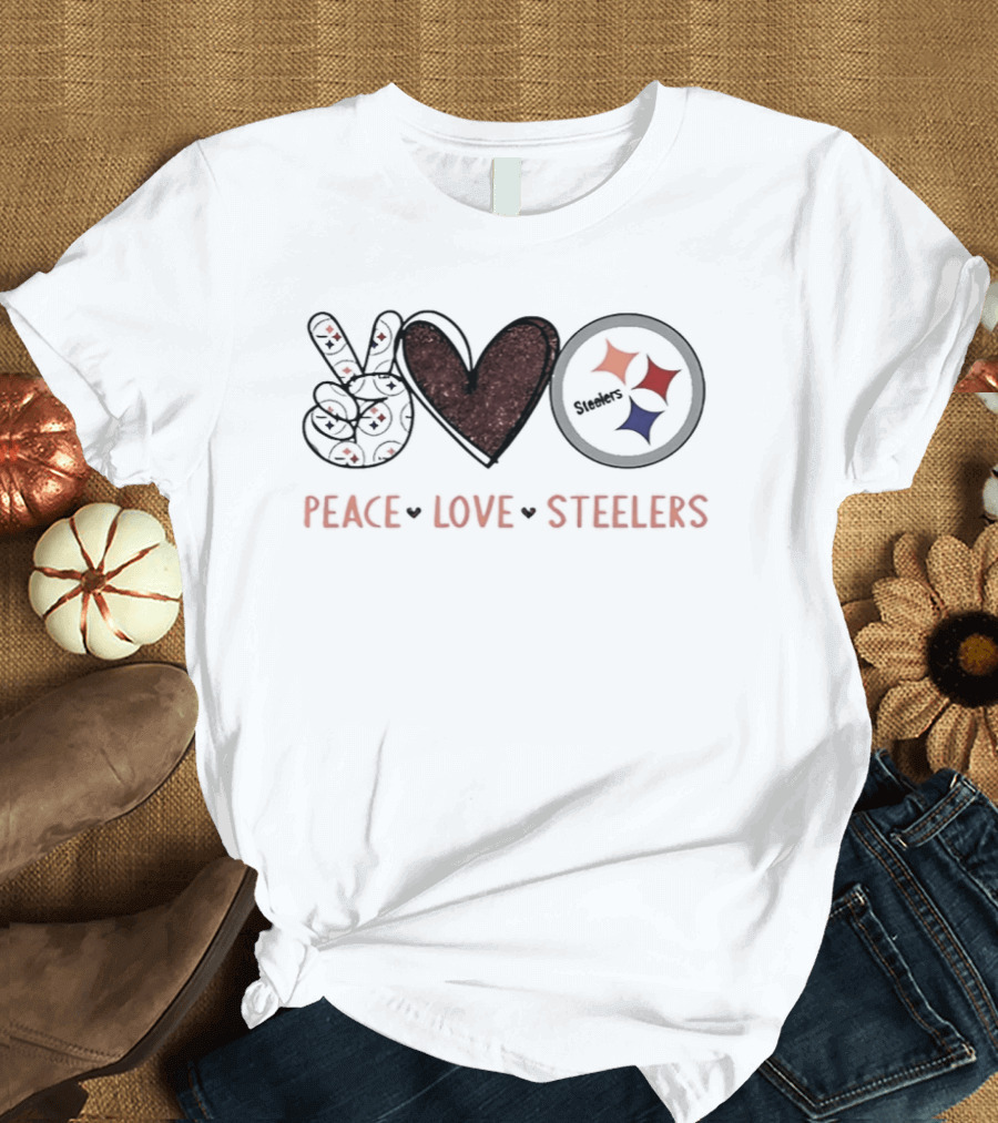 Peace Love Steelers NFL Team Symbol Fan T-Shirt