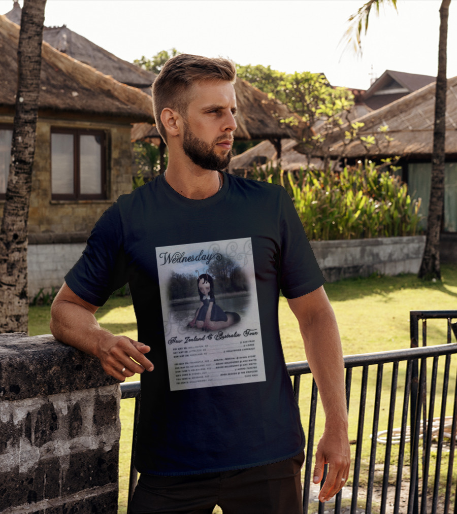 Wednesday New Zealand Australia Tour 2026 Wellington Lyttelton Auckland Fremantle Melbourne Sydney Brisbane Mullumbimby T-Shirt