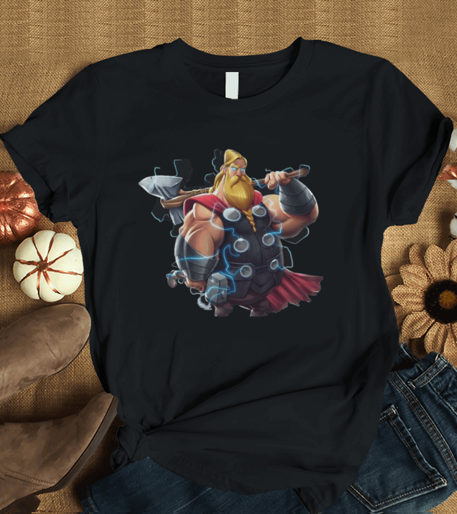 Avenger Endgame Fat Thor Double Hammer Electric Lightning T-Shirt