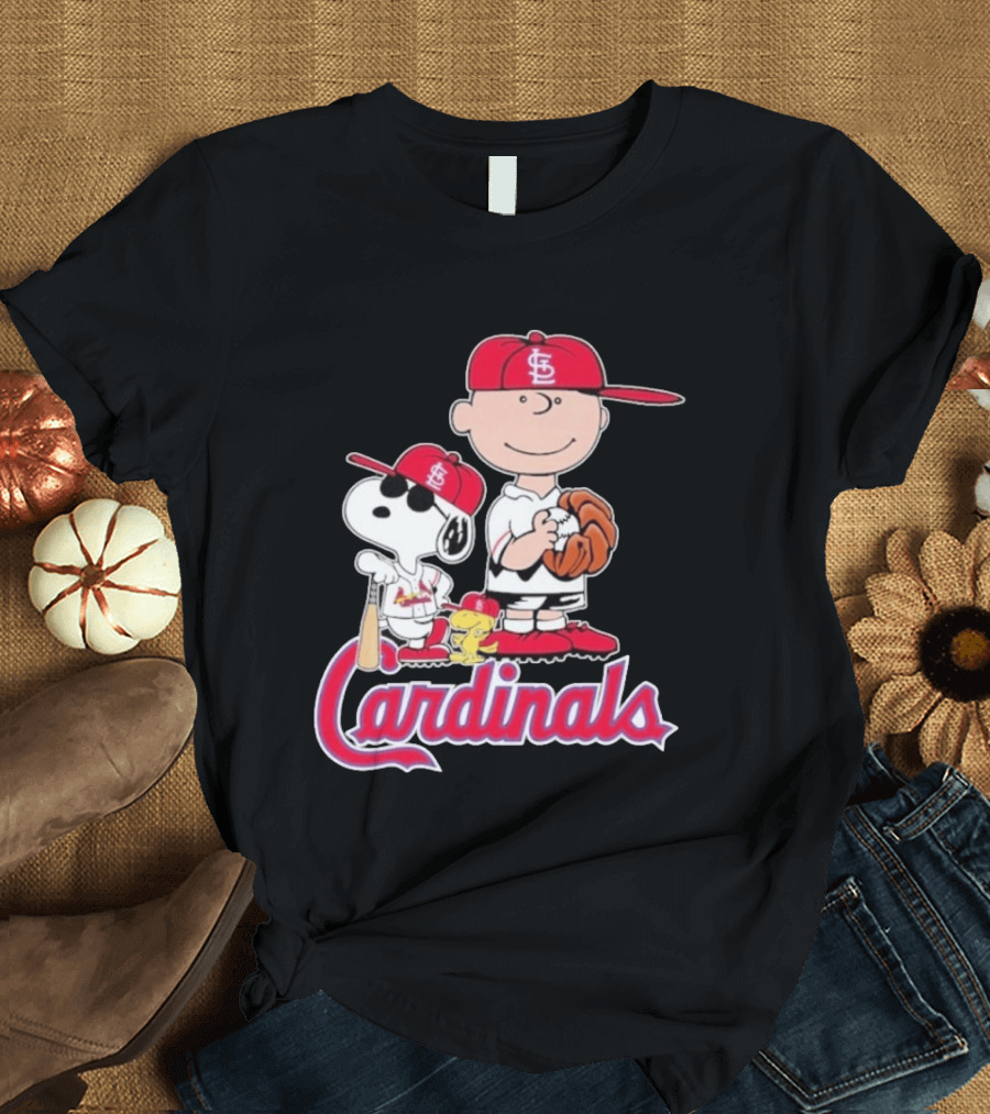 St. Louis Cardinals Peanuts Snoopy Charlie Brown Woodstock Baseball T-Shirt