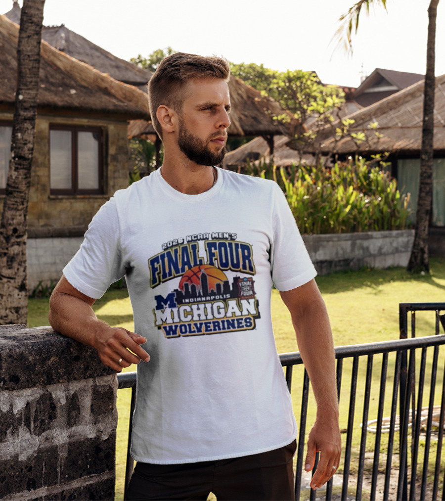 NCAA Men's Final Four 2026 Michigan Wolverines Indianapolis Skyline Basketball T-Shirt