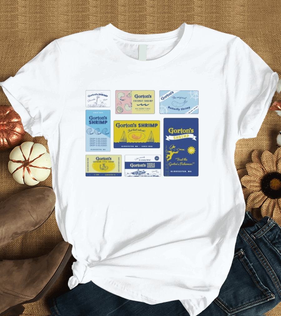 Gorton's Seafood Shrimp Box Collection Gloucester MA Vintage Packaging T-Shirt