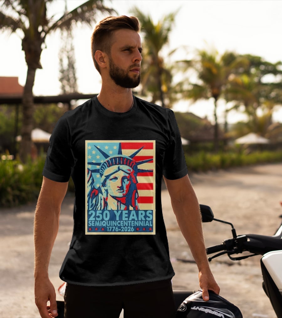 250 Years 1776 2026 Lady Liberty Semiquincentennial With American Flag T-Shirt