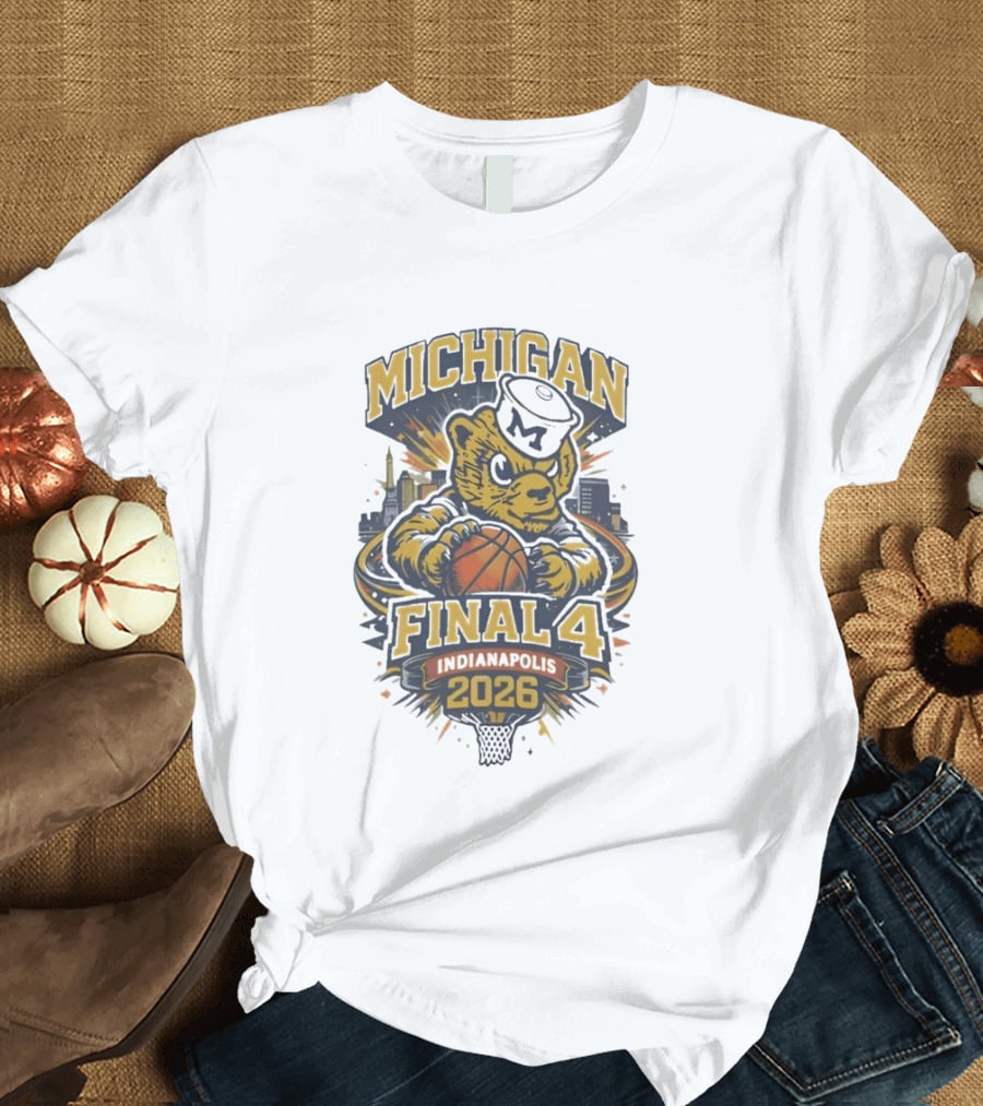 Michigan Wolverines Final Four 2026 Indianapolis Basketball Bear With Sailor Hat T-Shirt