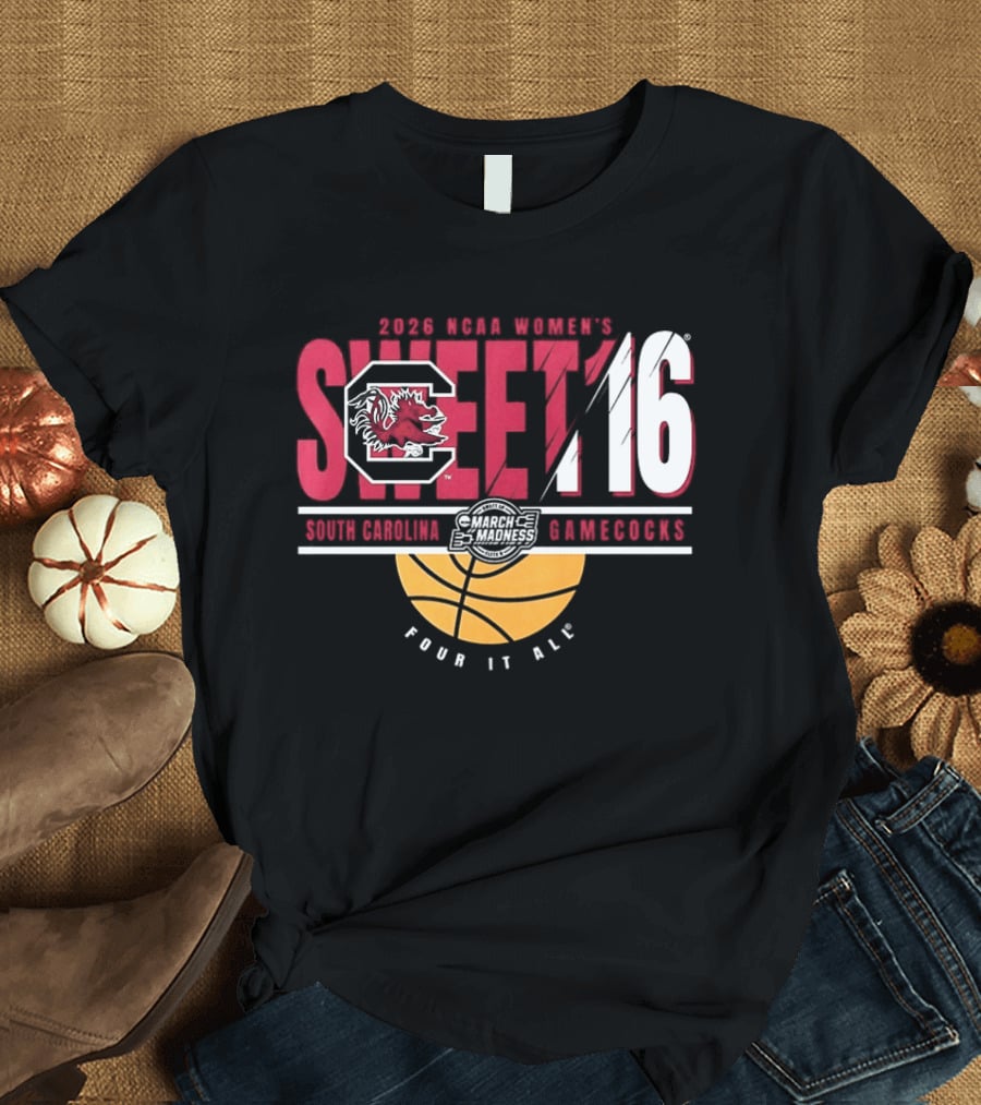 South Carolina Gamecocks NCAA Women's Basketball 2026 Sweet 16 Four It All Basketball T-Shirt