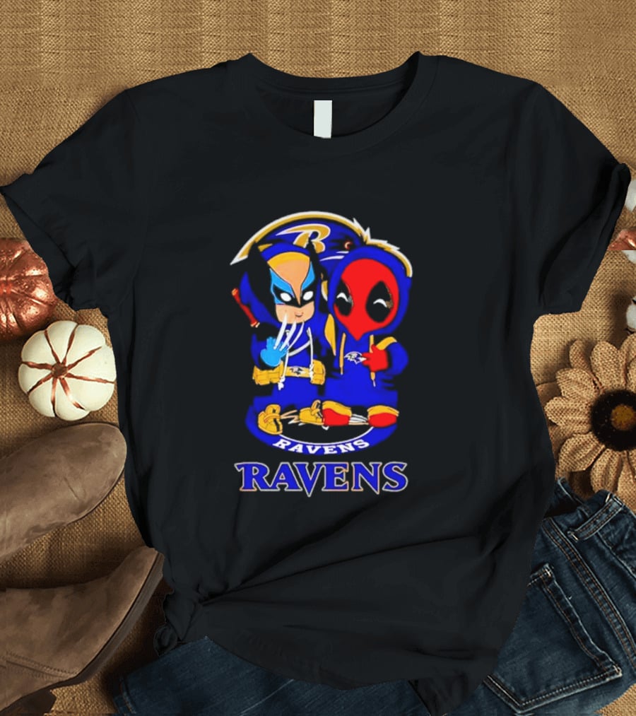Baltimore Ravens Marvel Wolverine Deadpool True Friends Fan Gear T-Shirt