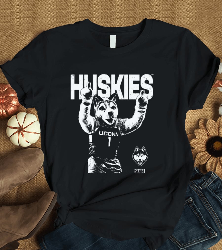 UConn Huskies Basketball Mascot Enthusiastic Celebration T-Shirt