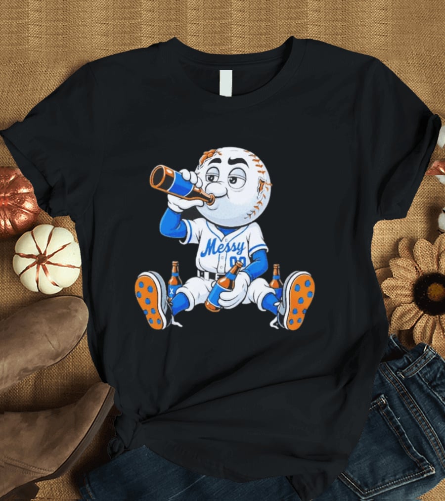 New York Mets Mr. Met Messy Drink Baseball T-Shirt