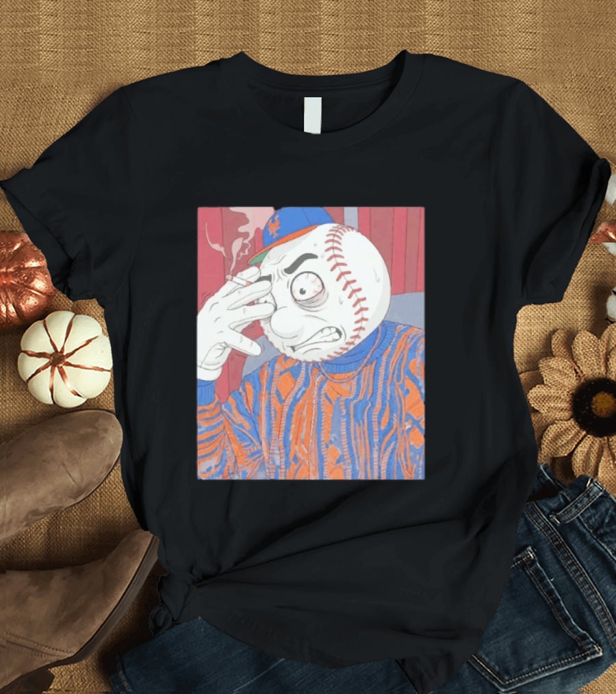 Mr. Met Stressed Smoking New York Mets Baseball Fan T-Shirt