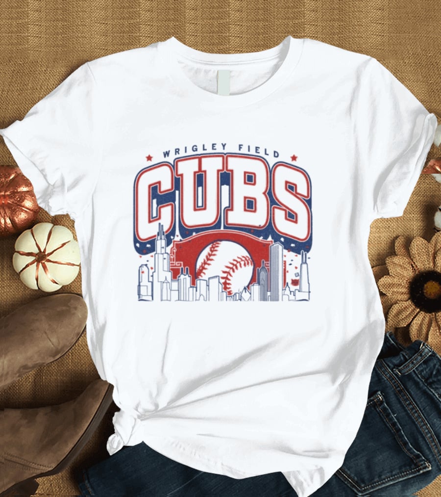 Wrigley Field Cubs Skyline Baseball Chicago T-Shirt