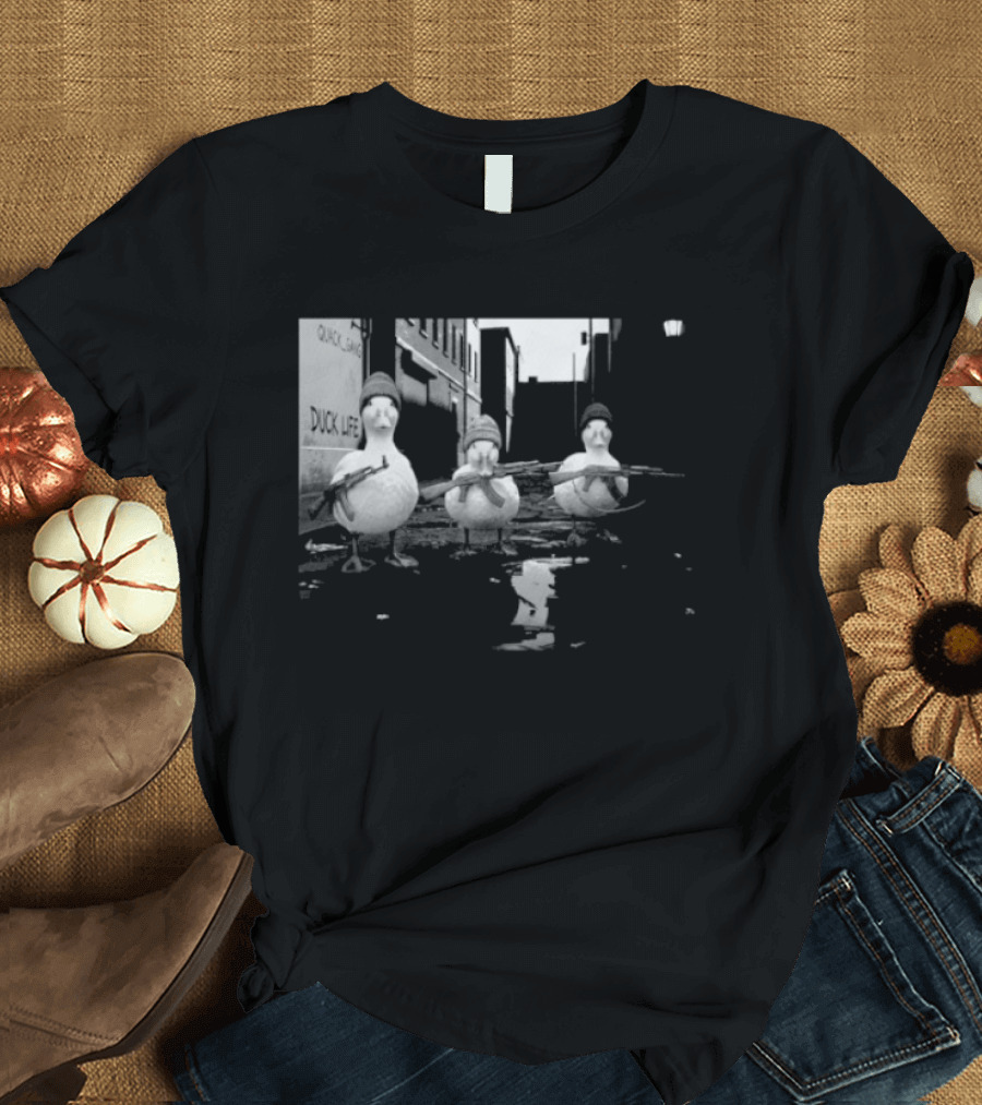 Quack Gang Duck Life Street Scene With Armed Ducks T-Shirt