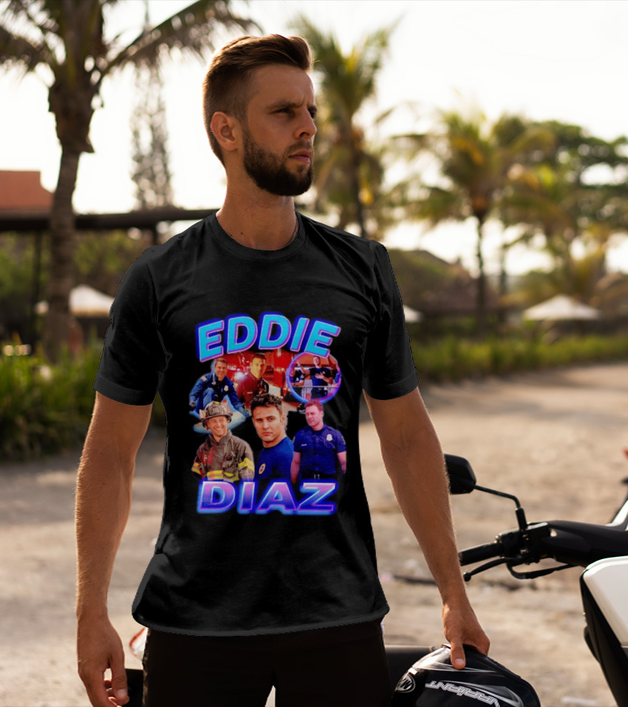 Eddie Diaz Firefighter Collage Action Scenes And Portraits T-Shirt