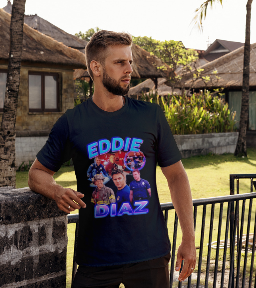 Eddie Diaz Firefighter Collage Action Scenes And Portraits T-Shirt