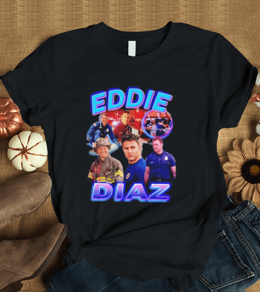 Eddie Diaz Firefighter Collage Action Scenes And Portraits T-Shirt