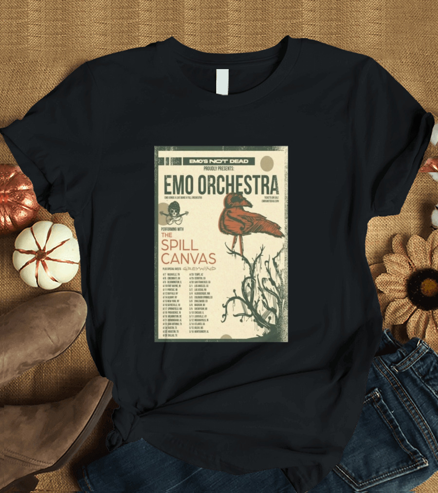 Emo Orchestra USA Tour 2026 With The Spill And Greywind Tour Dates T-Shirt