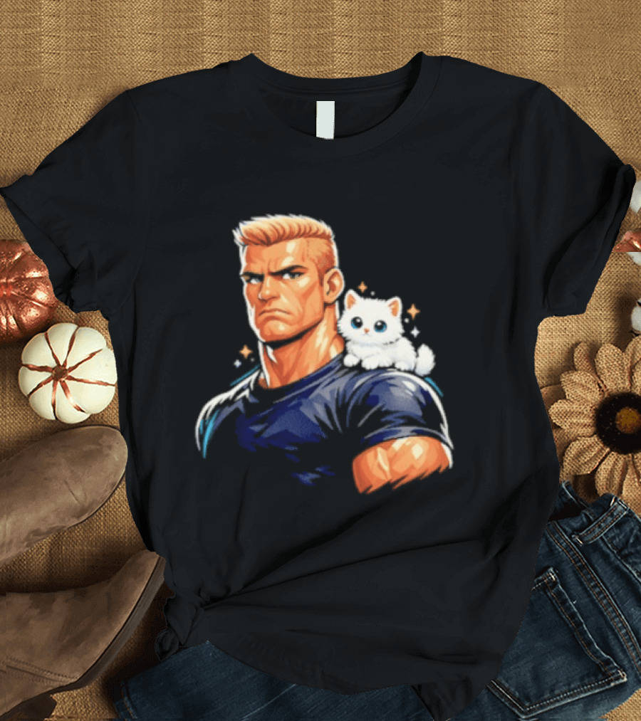 GigaChad With Tiny Cat Meme Buff Aesthetic T-Shirt