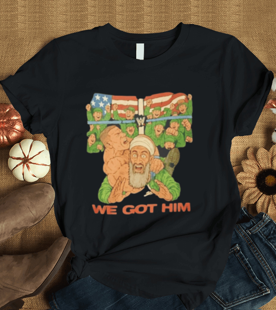 John Cena Vs Osama Bin Laden WWE We Got Him Victory USA Flag T-Shirt