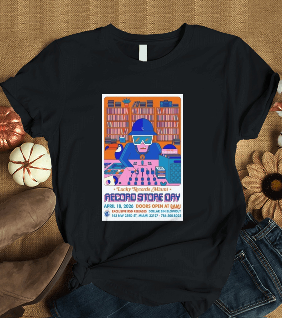 Lucky Records Miami Record Store Day April 18 2026 Exclusive RSD Releases Dollar Bin Blowout T-Shirt