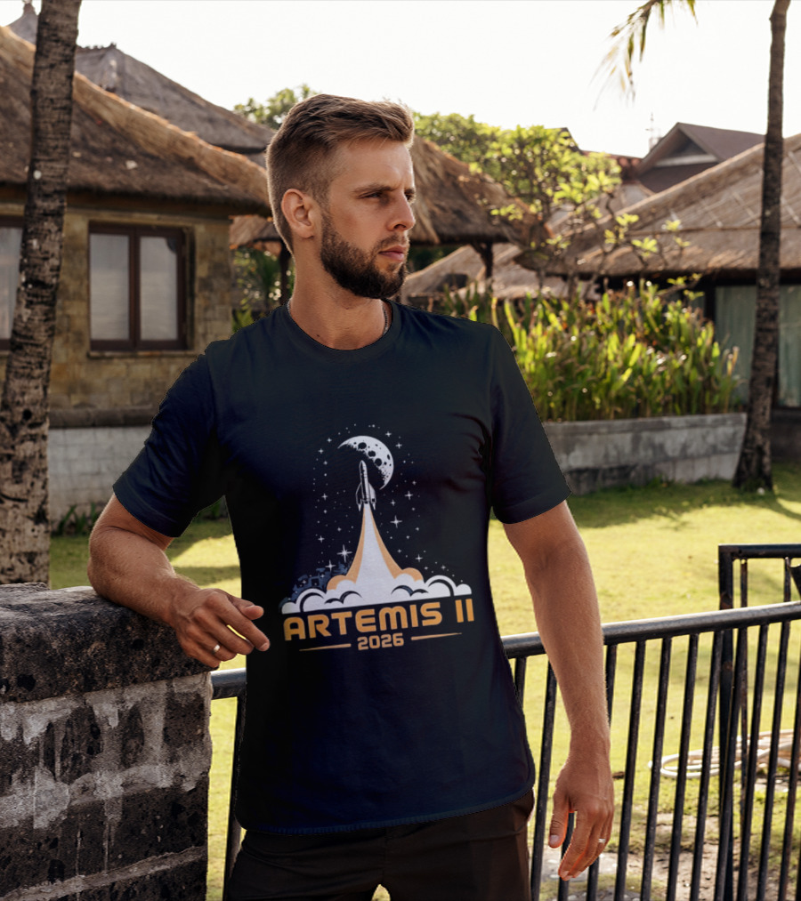 Artemis II 2026 Moon Rocket Launch With Stars And Moon T-Shirt