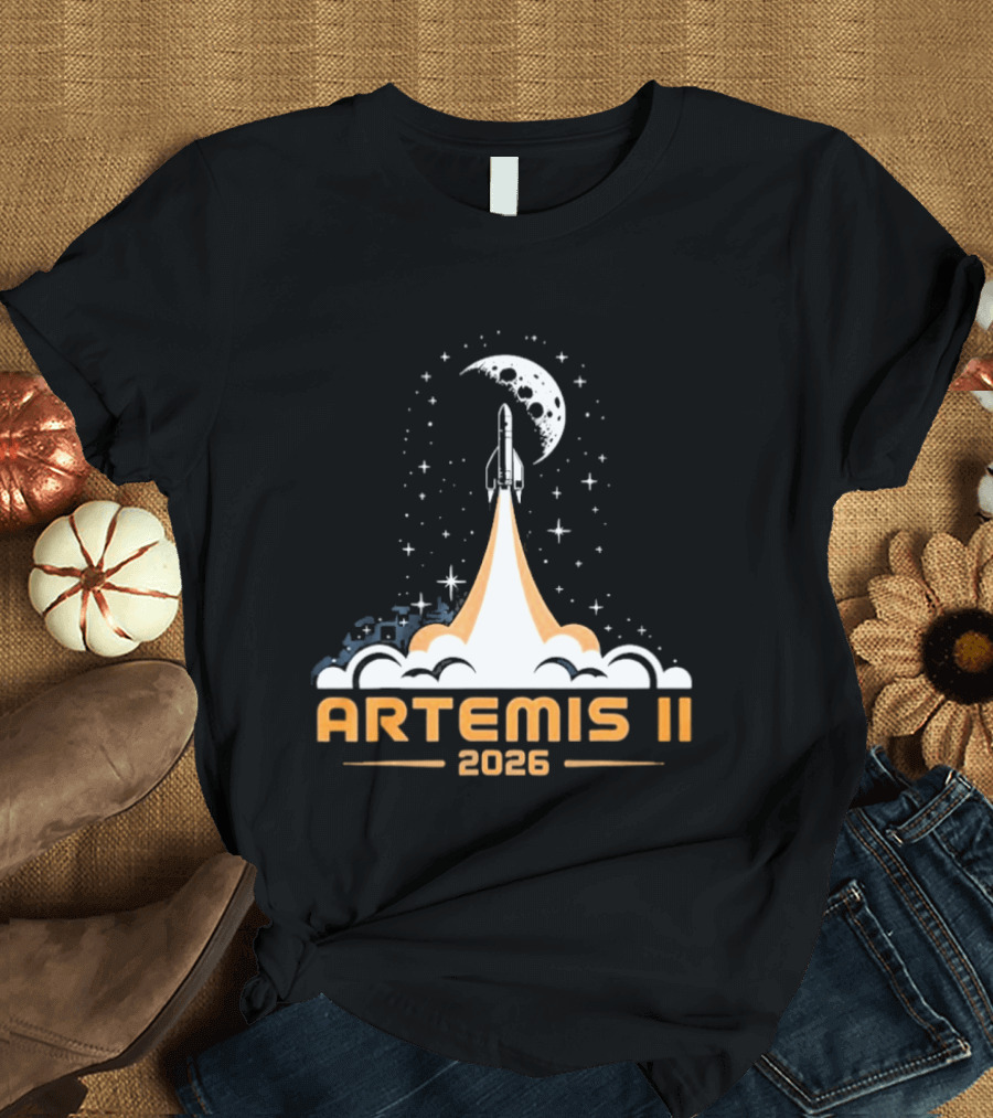 Artemis II 2026 Moon Rocket Launch With Stars And Moon T-Shirt