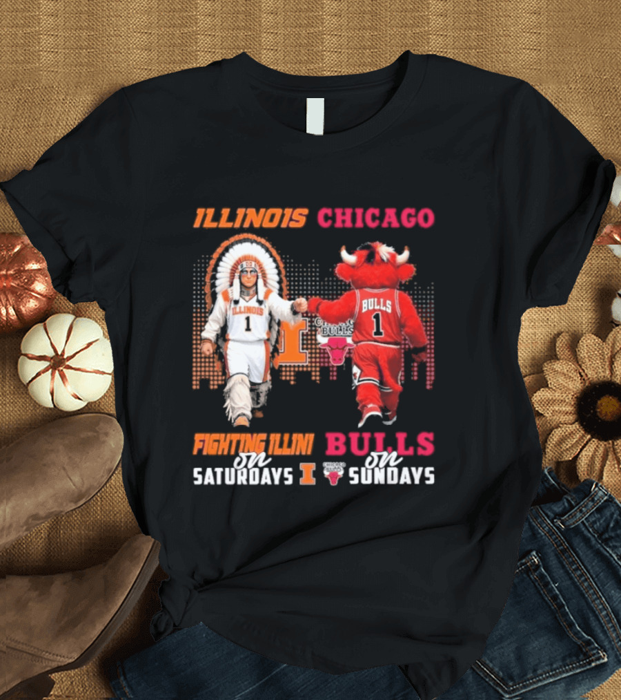 Illinois Fighting Illini On Saturdays Chicago Bulls On Sundays T-Shirt