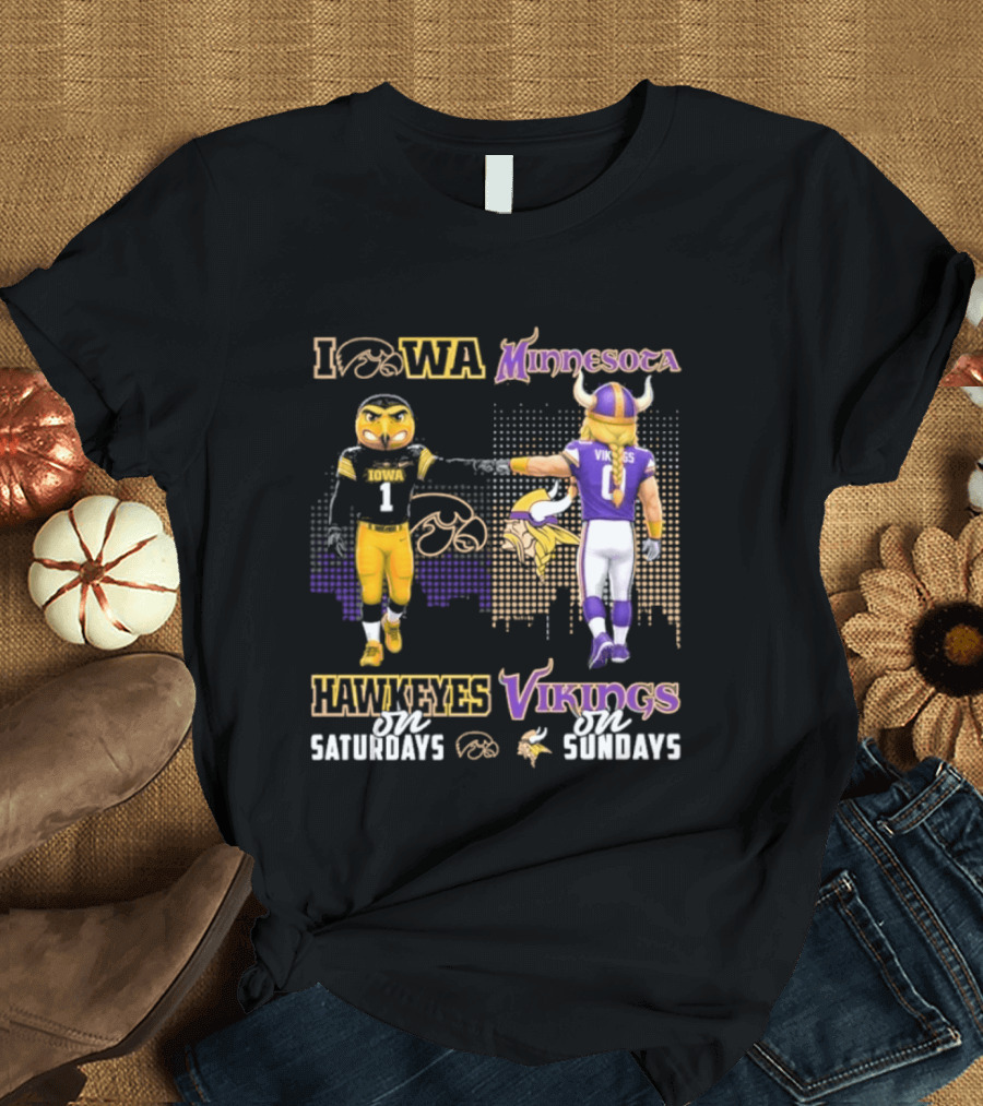Iowa Hawkeyes On Saturdays Minnesota Vikings On Sundays Football Mascots T-Shirt