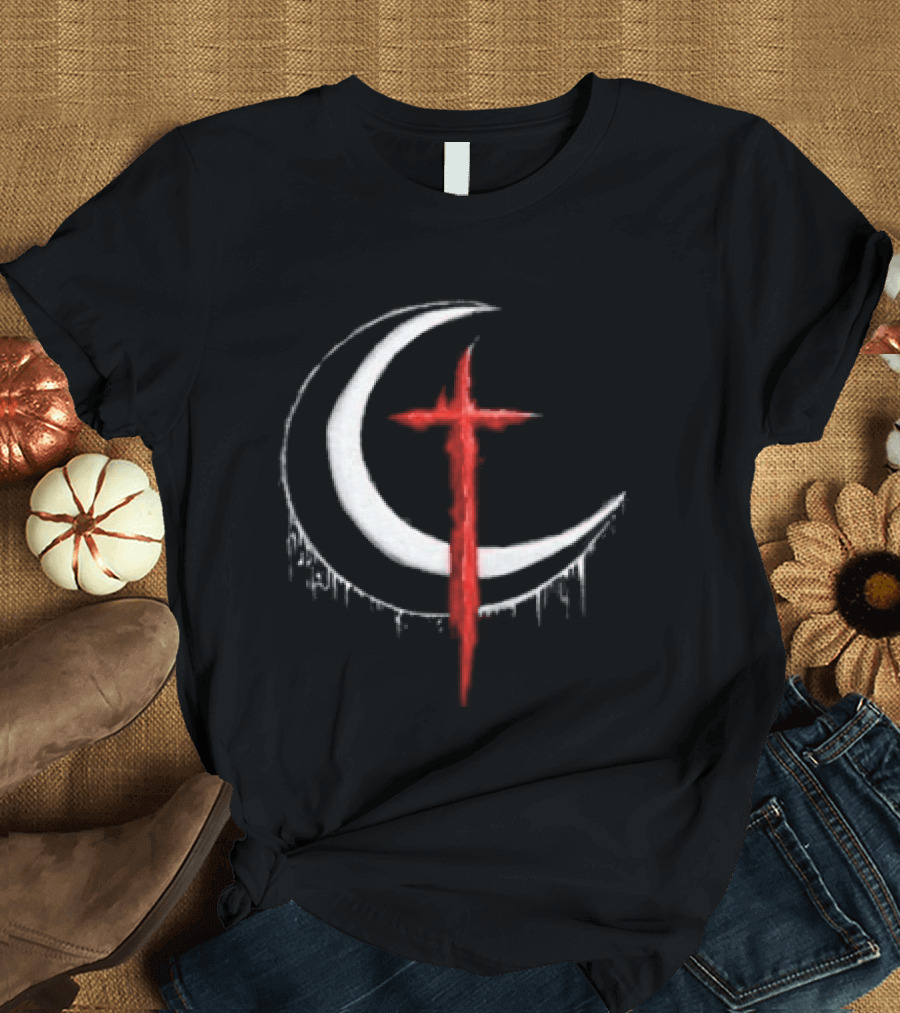 Doggie Deimos Blood Moon Dripping Red Crescent And Cross T-Shirt