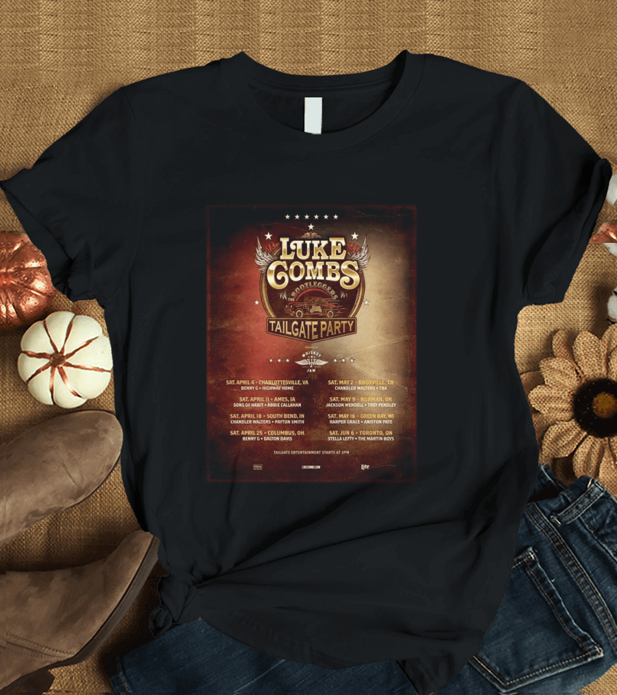Luke Combs Bootleggers Tailgate Party 2026 My Kinda Saturday Night Tour City Dates Whiskey Jam T-Shirt