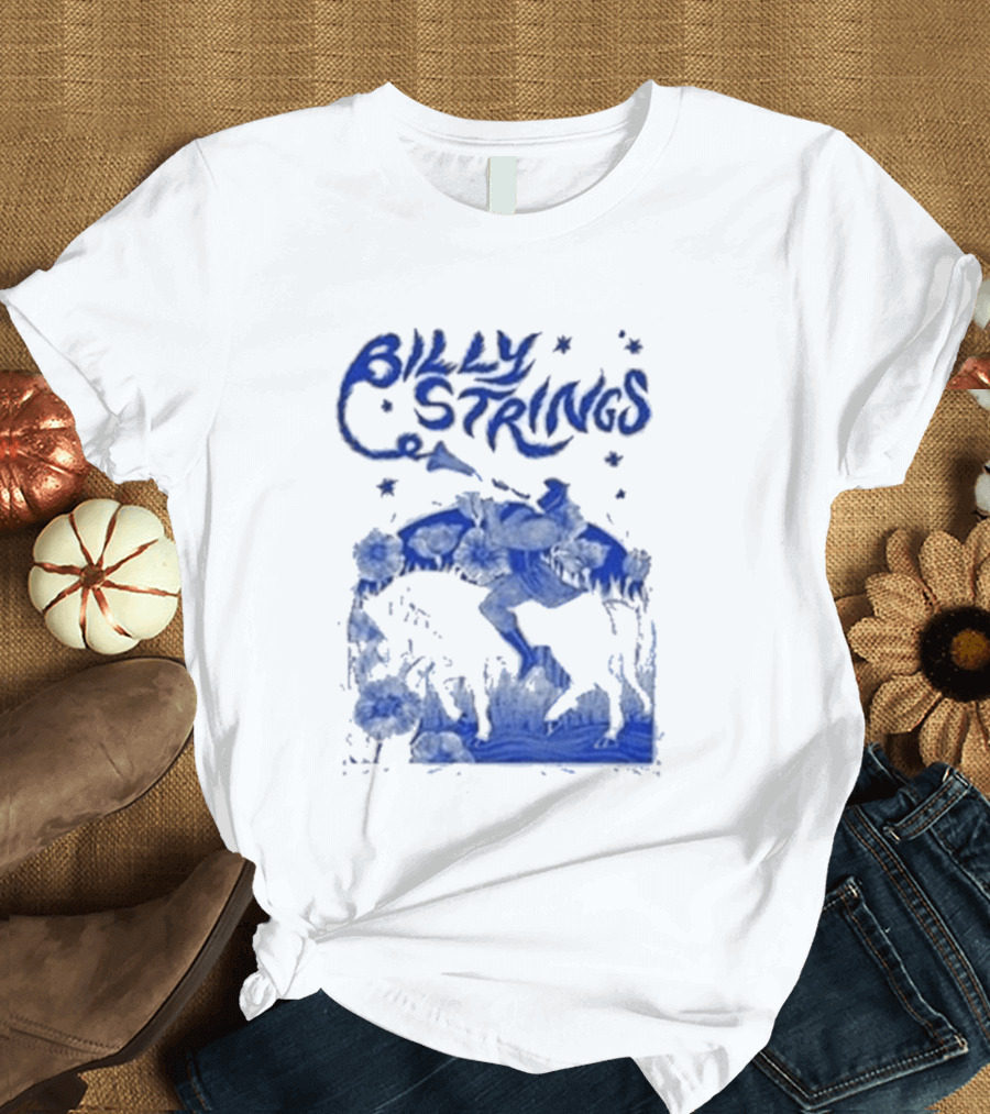 Billy Strings Fall Tour 2026 Skeleton Moon Walking Artistic Blue T-Shirt