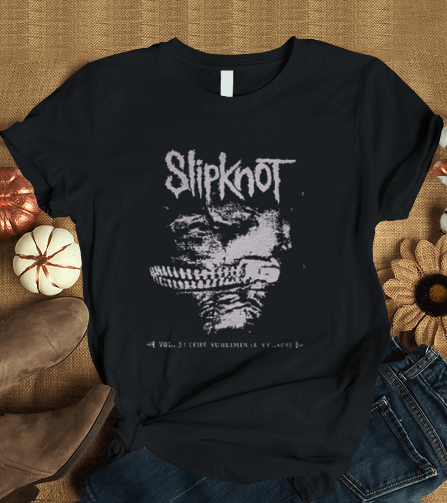 Slipknot Vol 3 The Subliminal Verses Washed Distressed Skull Face T-Shirt