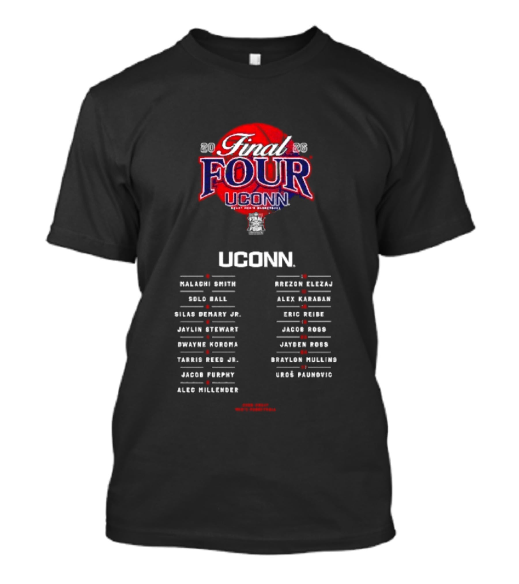 UConn Huskies NCAA Men’s Basketball 2026 Final Four Roster T-Shirt