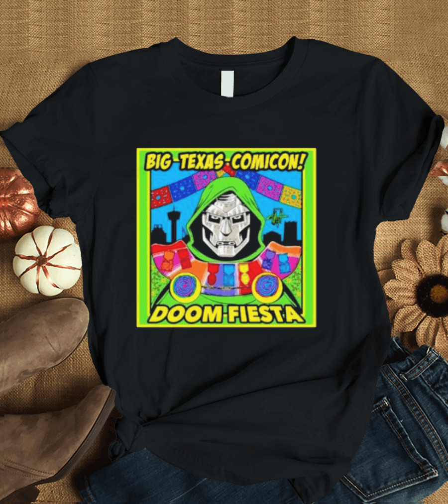 Big Texas Comicon Doom Fiesta Colorful Celebration With Iconic Mask T-Shirt