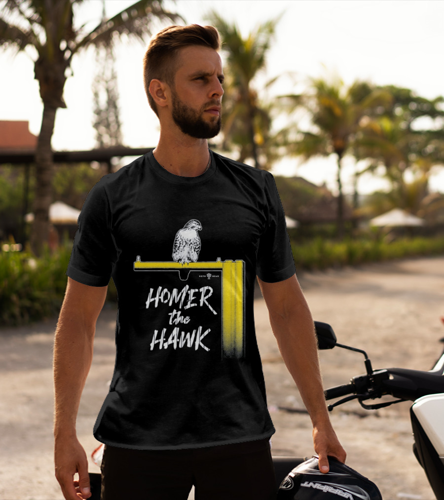 Homer The Hawk Perched On Yellow Crossbar T-Shirt