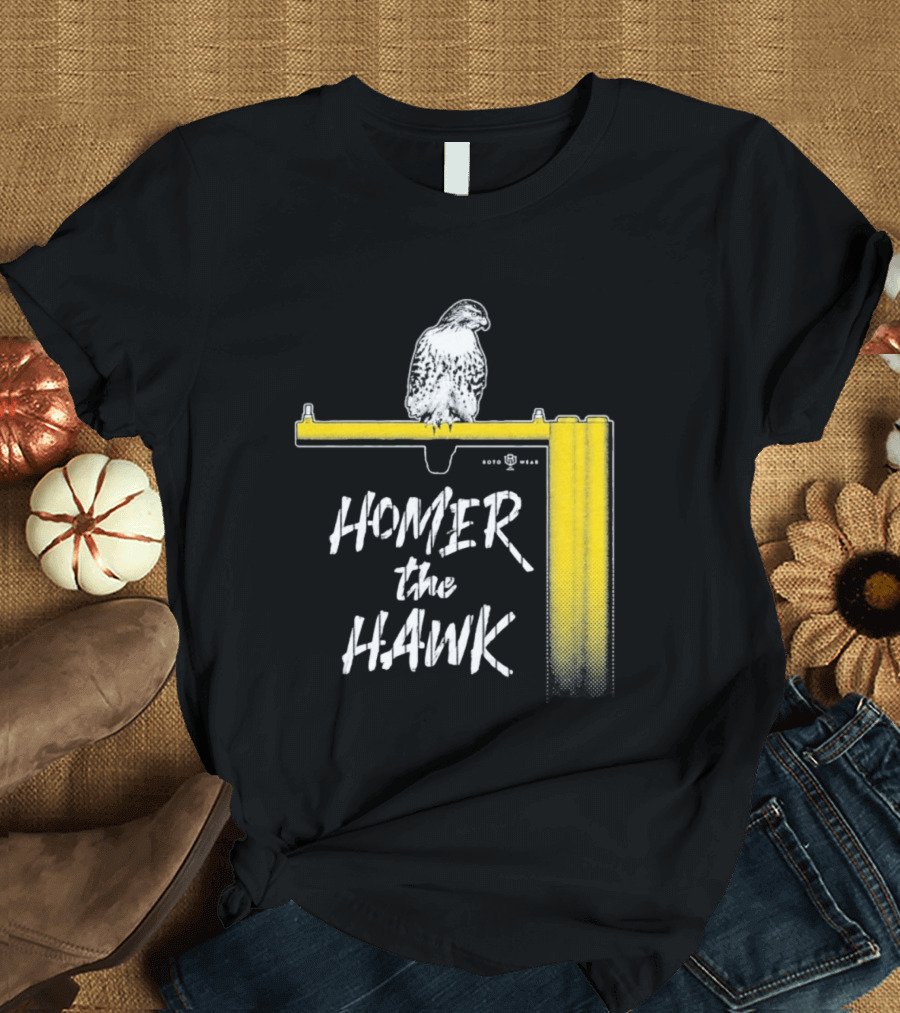 Homer The Hawk Perched On Yellow Crossbar T-Shirt